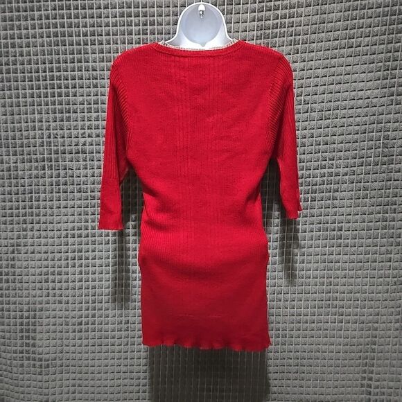 Y2K Layered Sweater Dress Tunic Top SzLg STRETCH Soft Henley Red Preppy 90s VTG - Picture 12 of 16